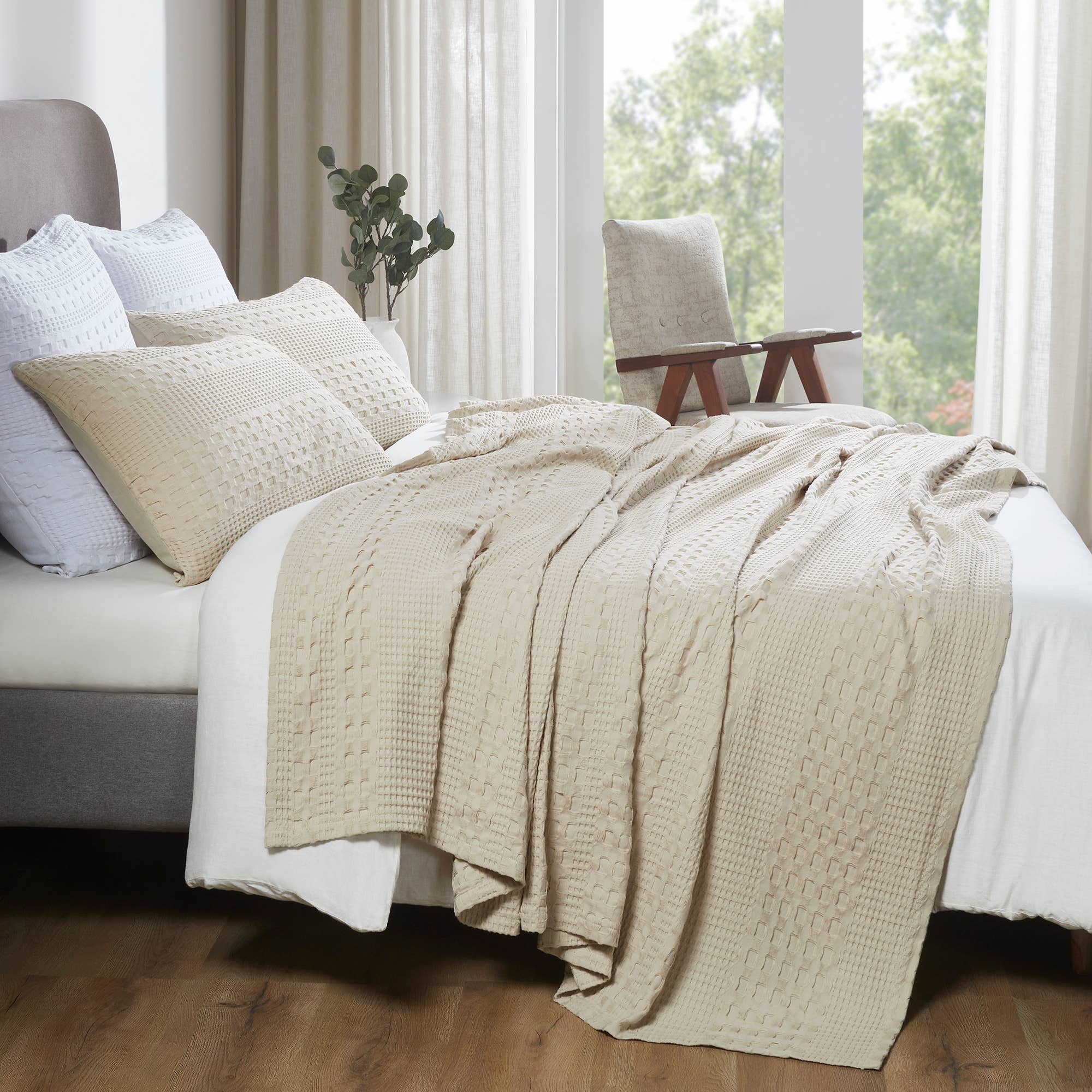 Waffle Weave Cotton Blanket - Natural Cream - King